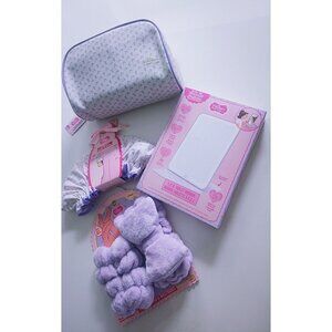 Lavender Self Care Bundle LED Mirror Makeup Bag Shower Cap Spa Headband Set